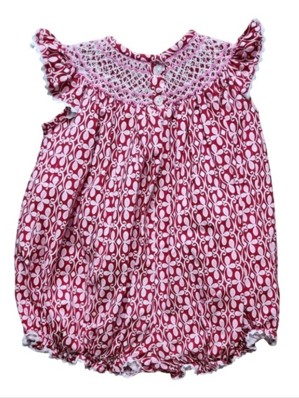 Stellybelly Baby Girl Hand Smocked Bubble Romper 18M Red Pink Floral Cotton - Picture 2 of 5
